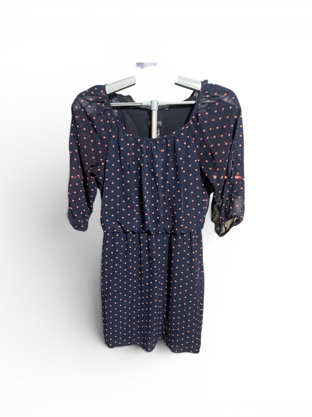 Enfocus Studio Navy Polka Dot Midi Dress with Pink Dots